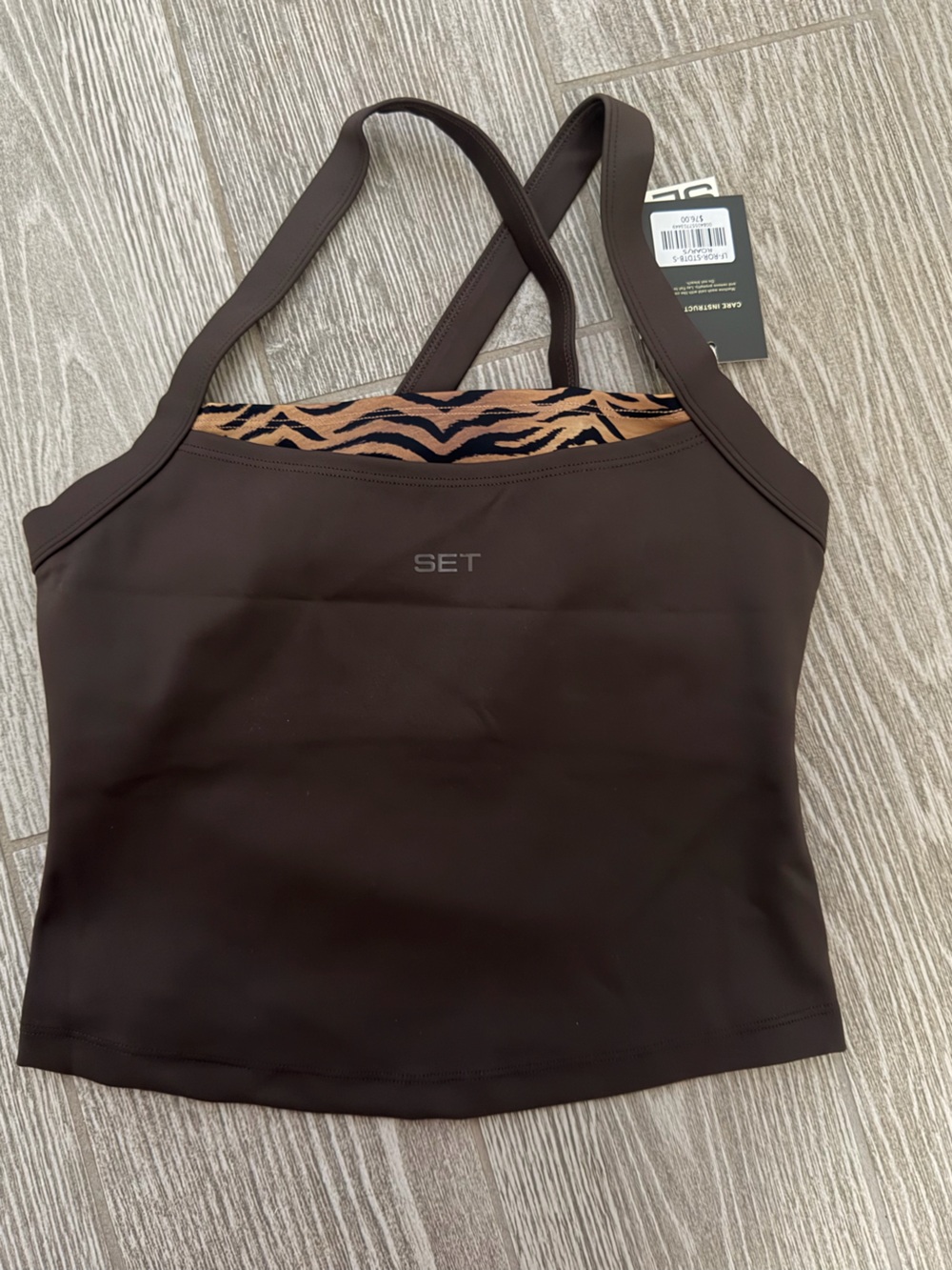 SET Active Black Bandeau Tank with Animal-Print Trim